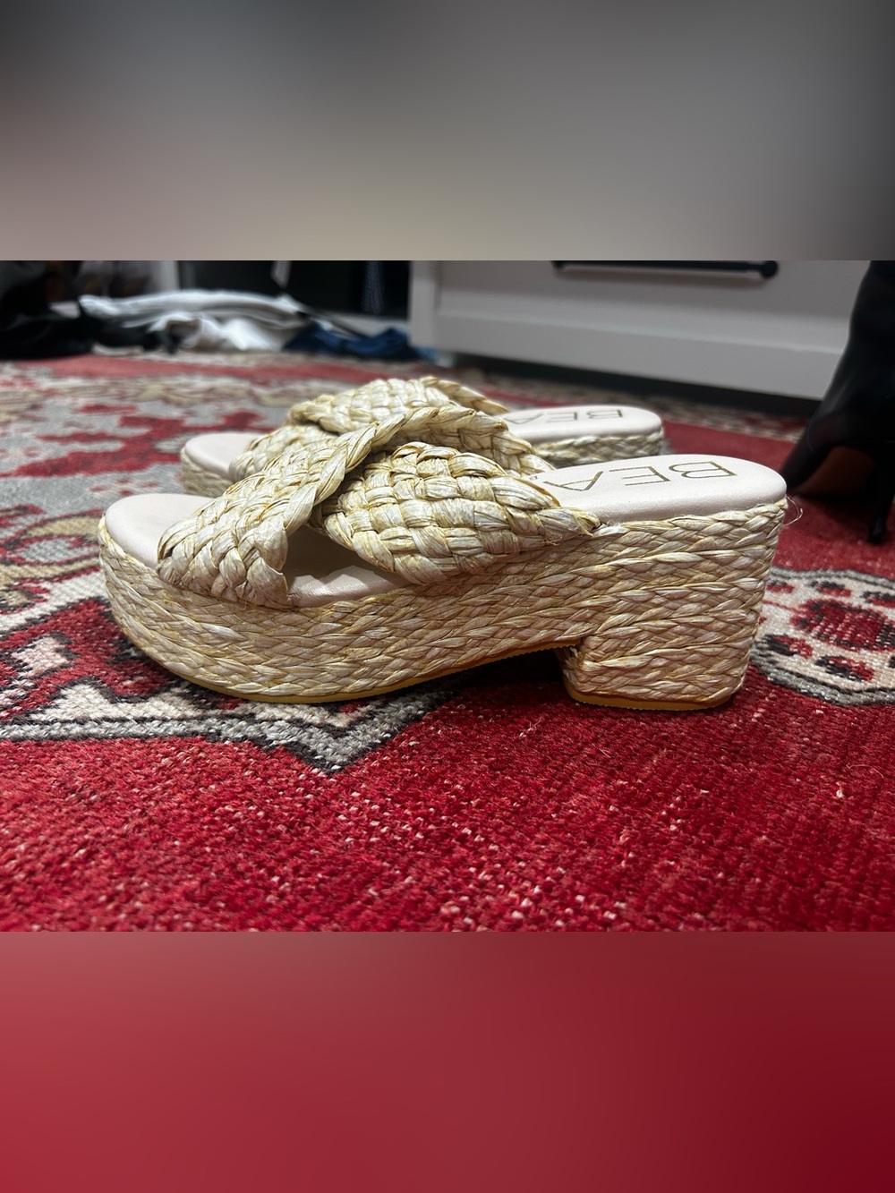 Matisse Woven Platform Slide Sandals in Natural Straw NWOT